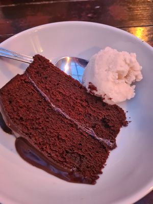Vegan chocolate cake and ice cream at The Globe in Glossop
