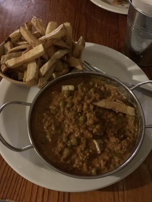 Keema with tofu and chips   at The Globe in Glossop