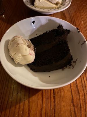 Chocolate cake with raspberry ice cream  at The Globe in Glossop