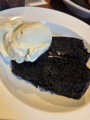 Chocolate fudgecake and vanilla ice cream   at The Globe in Glossop