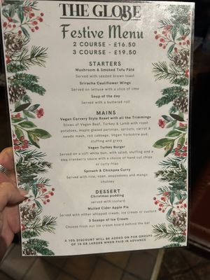 Festive menu   at The Globe in Glossop