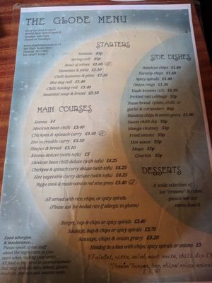The Globe Menu 12-04-19 at The Globe in Glossop