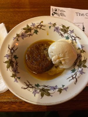Sticky toffee pudding with butterscotch ice cream at The Globe in Glossop