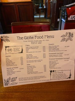 Menu at The Globe in Glossop
