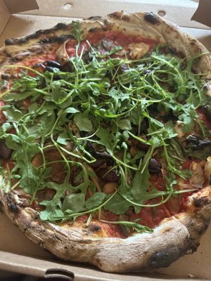 Marinara with olives, mushrooms, rocket and extra basil    at Franco Manca - Wimbledon in South West London