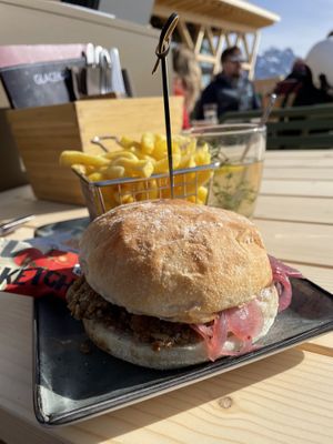 Vegan burger (sunflower seed patty)  at La Motta in Scuol