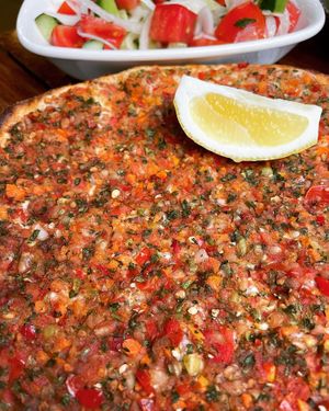 Lahmacun and salad  at Ciya Kebab in Istanbul