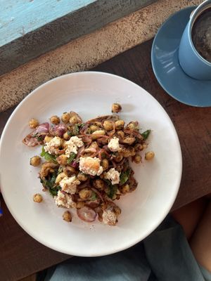 Chickpea toast with almond feta   at The Mill in Palolem