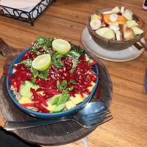 Pineapple quinoa salad & Fruit bowl  at Secret Garden Cafe in Rishikesh