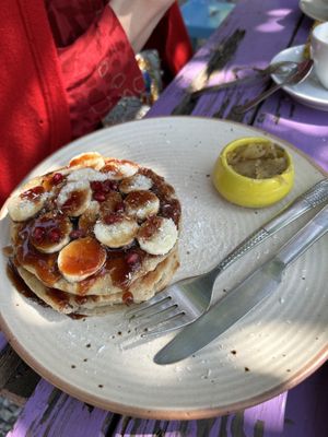 Banana pancakes   at Secret Garden Cafe in Rishikesh