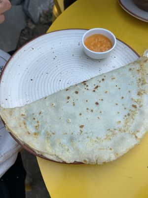 Crepe with creamy spinach filling  at Secret Garden Cafe in Rishikesh