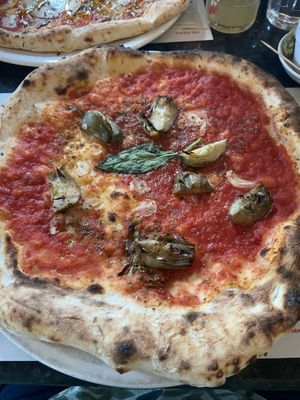 Number one with artichokes and garlic oil   at Franco Manca - Kings Cross in North London