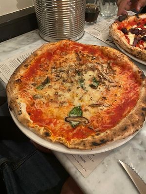 Number 2 with added mushrooms at Franco Manca - Waterloo in South East London
