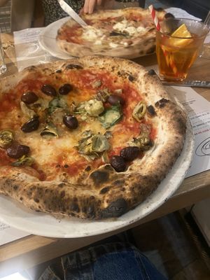 Pizza and aperol spritz   at Franco Manca in Brighton