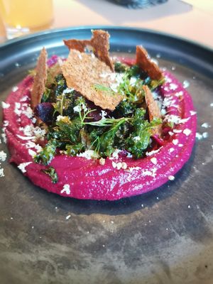 Horseradish beetroot hummus at Kistücsök Étterem in Balatonszemes