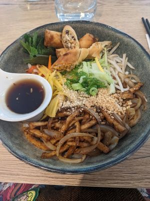 in the menu as "bun nems vegan". incredible! at Brasserie Saigon in Paris