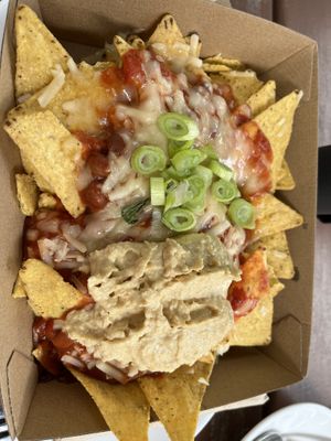 Nachos (ran out of avocado so got hummus instead)  at Dancing Waters Cafe in Springbrook