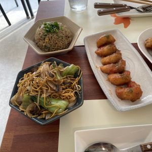 Rice, noodles and spicy shrimp   at Camouflage in Seoul