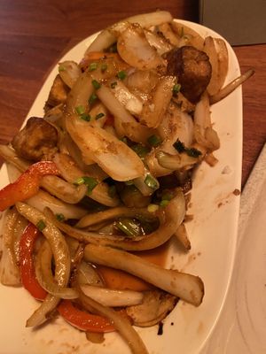 Tofu mushroom stir fry was more like a veggie stir fry with tofu..but it tasted great and had some yummy Brussel sprouts!  at Camouflage in Seoul