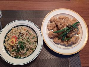 Teriyaki chicken and fried rice at Camouflage in Seoul