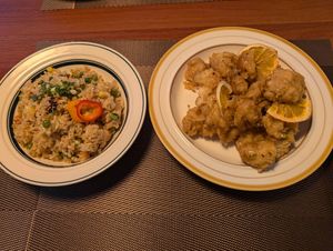 Orange chicken and fried rice at Camouflage in Seoul