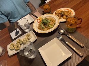 Fried dumplings, chow mei and orange chicken  at Camouflage in Seoul
