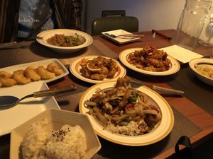 Tofu Stir Fry, Chow Mein, Orange Chicken, Extra Crispy Chicken, vegan Shrimp  at Camouflage in Seoul