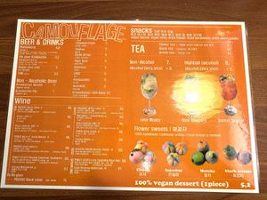 Menu  at Camouflage in Seoul