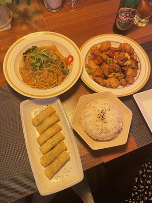 Chow mein, kungpao chicken set & spring roll and ricee  at Camouflage in Seoul
