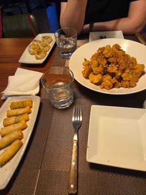 Chicken tariaki, spring roll, dumplings at Camouflage in Seoul