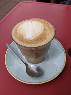 Oatmilk latte at The Station Coffee Shop in Aberfoyle