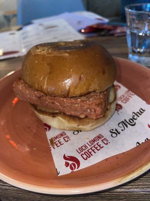 Lorne sausage bap   at The Station Coffee Shop in Aberfoyle