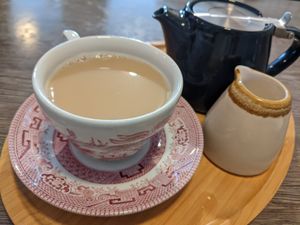 Tea and oatmilk at The Station Coffee Shop in Aberfoyle