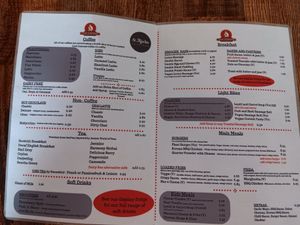 Menu with vegan options marked at The Station Coffee Shop in Aberfoyle