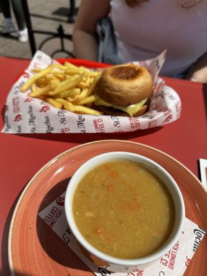 Lentil carrot soup and vegan burgerr  at The Station Coffee Shop in Aberfoyle