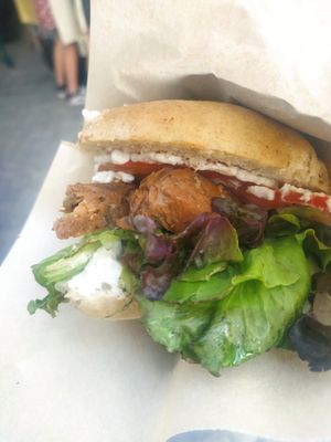 Panino with vegan home made sausage at La Zappa e Il Mestolo in Bologna