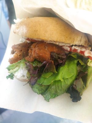 Panino with vegan home made sausage at La Zappa e Il Mestolo in Bologna