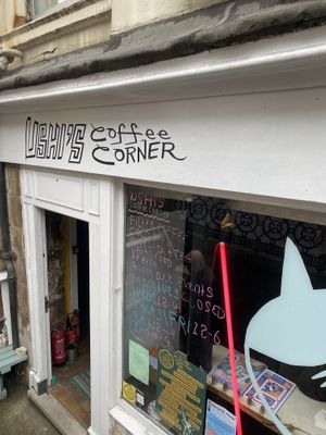 Outside  at Ushi's Coffee Corner in Glasgow