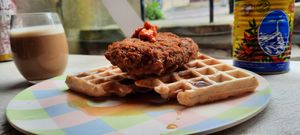 Chickn waffle at Ushi's Coffee Corner in Glasgow