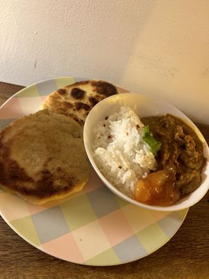 homemade dahl w/t rice, chutney and flatbreads😄 at Ushi's Coffee Corner in Glasgow