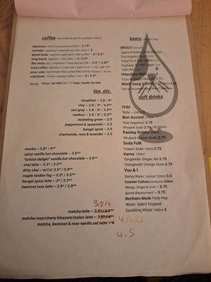 Drinks- desserts are on specials board at Ushi's Coffee Corner in Glasgow