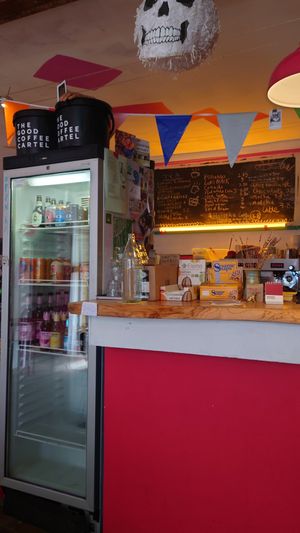 Balcony and fridge at Ushi's Coffee Corner in Glasgow