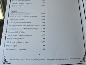 Menu at Arpuro in Oliveira De Frades
