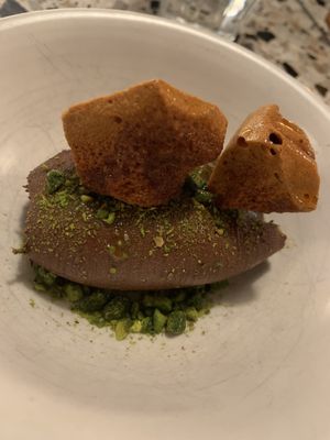 Chocolate mousse with pistachio and honeycomb  at Pastaio in London