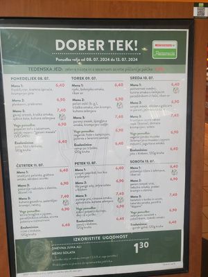 Menu at Interspar Citypark in Ljubljana