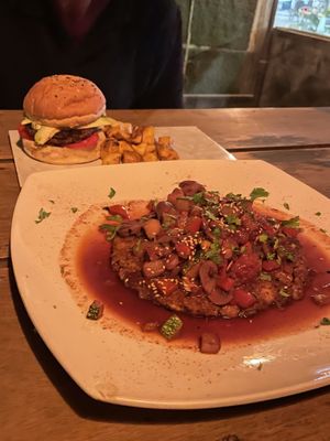 Tacu tacu and lentil burger  at Atelier in Mancora