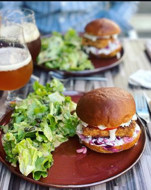 Burger pain maison  at L'Amandier  in Selestat