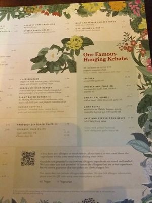 Menu at The Botanist in Lincoln