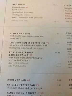 Menu at The Botanist in Lincoln