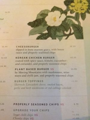 Menu at The Botanist in Lincoln
